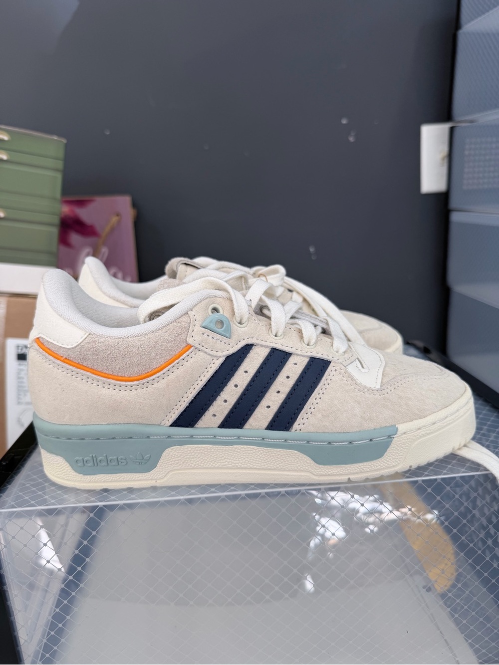 adidas Rivalry 86 Low Sneakers in Beige, Navy & Orange Accent - Picture 2 of 7